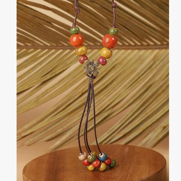 Floral Necklace Bohemian Ceramic Bead Style - Picture 3 of 5